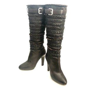 Miu Miu Dark Brown Ruffled Boots